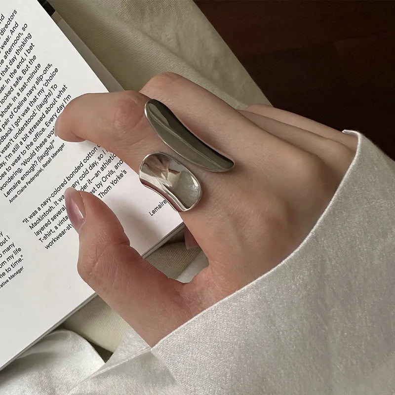Minimalist Silver Color Cuff Rings for Women Couples New Fashion Creative Smooth Pattern Geometric Party Jewelry Gifts Vera Lux