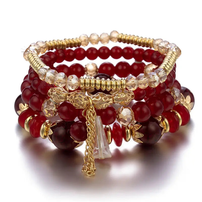 4Pcs New Tassel Charm Beads Bracelet Set For Women Colorful   Glass Beaded Chain Bangle Female Bohemian Jewelry Vera Lux