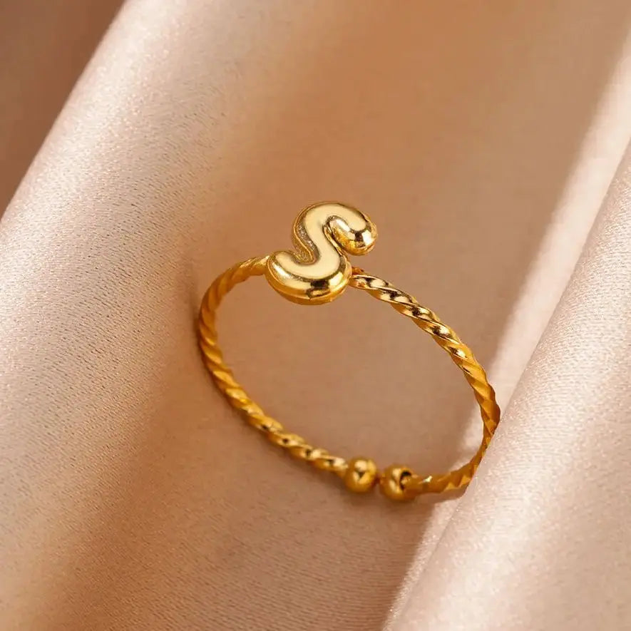 Cute Chunky Initial Letter Rings For Women Gold Color Stainless Steel A-Z Letter Adjustable Ring Aesthetic Wedding Jewelry Gift Vera Lux