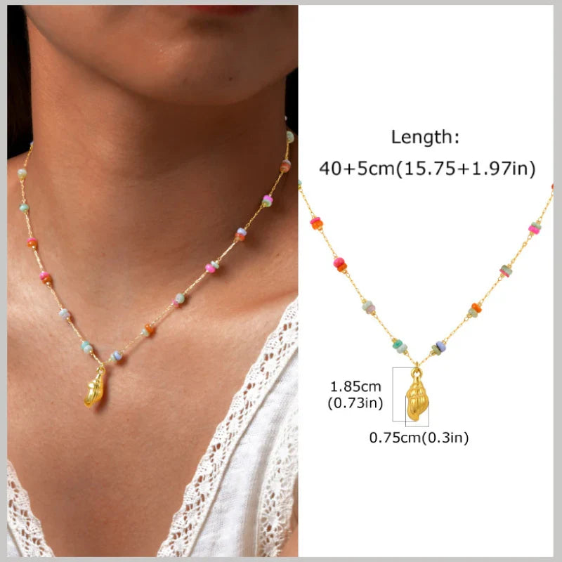 18k Gold Plated Pearl Shell Conch Starfish Summer Beach Necklace, Charms Necklace for Women,Stainless Steel Waterproof Jewelry Vera Lux