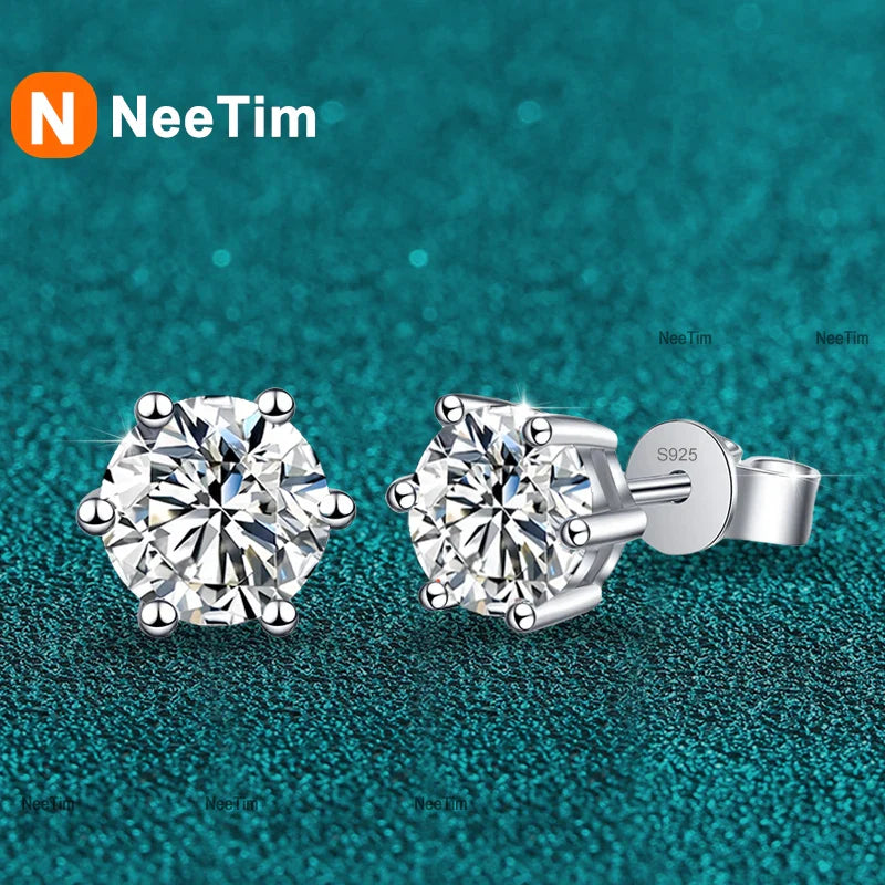 NeeTim 0.1ct-3ct D Color Moissanite Stud Earrings Lab Diamond 925 Sterling Silver with Gold Plated Earring Wedding Party Jewelry Vera Lux