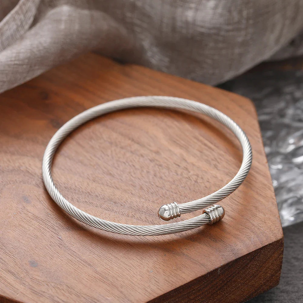 woiwoi Stainless Steel Bracelets Vintage Fashion Simplicity Temperament Decals Wires Metal Bracelet For Women Jewelry Gifts Vera Lux