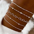 5 Pcs Set Silver Color Chain Bead Bracelets for Women Simple Elegant Vacation Beach Party Casual Jewelry Versatile Daily Wear Vera Lux