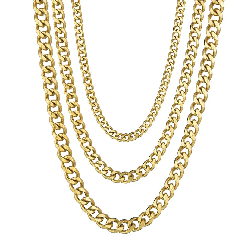 3.5-7MM Stainless Steel Necklaces For Men Punk Gold Color Cuban Link Chain Women Hip Hop Fashion Jewelry Accessories 45-70CM Vera Lux