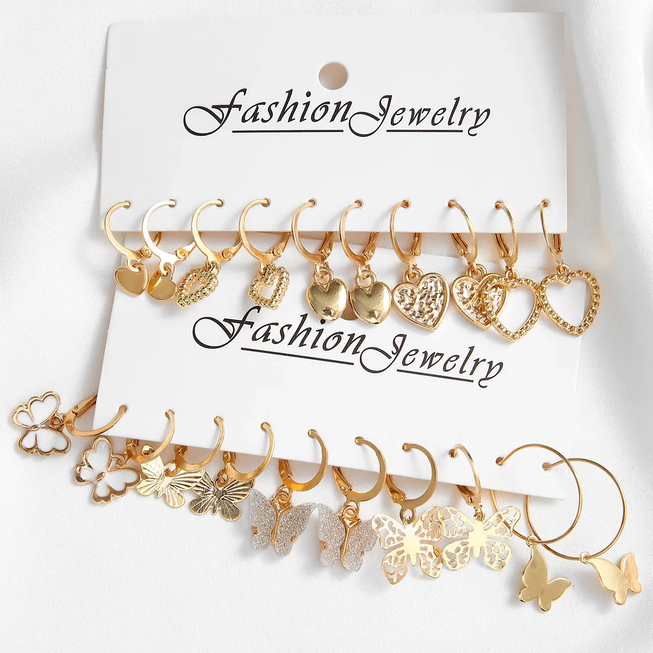 New Gold Color Butterfly Love Hoop Earrings Set New Creative Simple Heart Hollow Dangle Earring for Women Fashion Trendy Jewelry Vera Lux