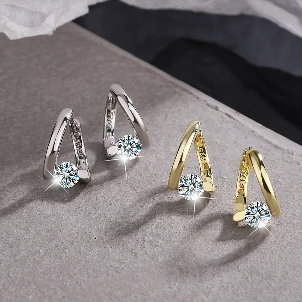 925 Sterling Silver Gold Crystals Simple Earrings For Women Fashion Wedding Luxury Jewelry 2024 Trend Vera Lux