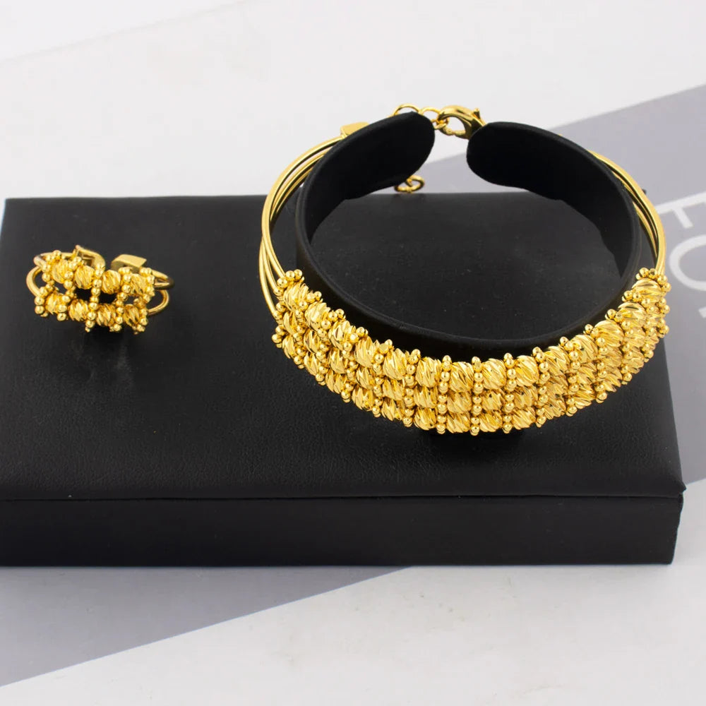 Dubai Women Gold Color Bangles 18k Gold Color Twist Bracelet Ring Wedding Birthday Gift Gold Color Fine Jewelry Gifts Not Fade Vera Lux