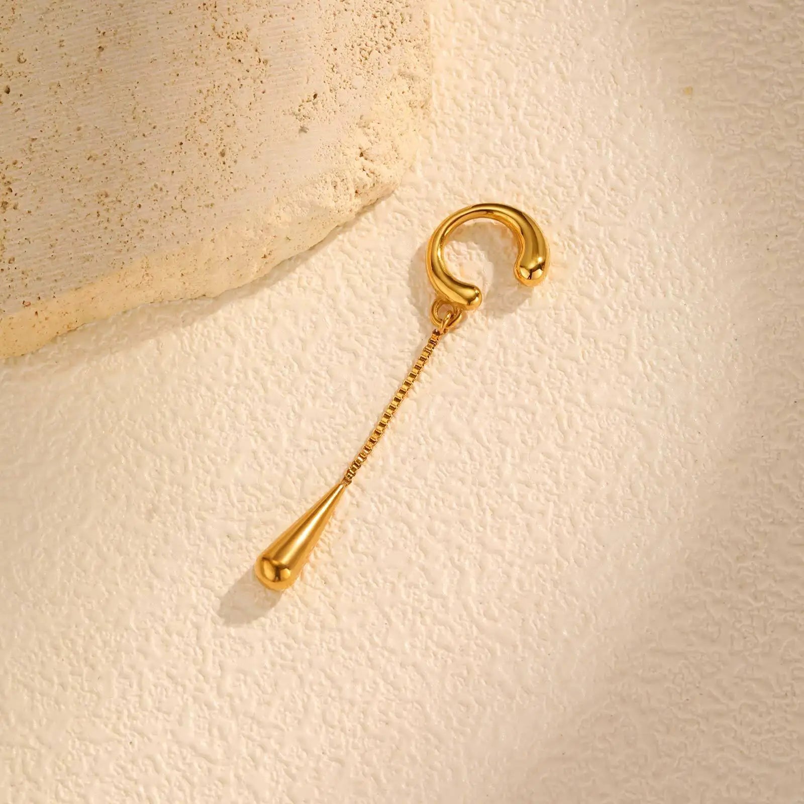 C-shaped Metal Teardrop Tassel Ear Cuff Clip Earrings for Women 1piece, No Piercings, Ear Cartilage Clips Vera Lux