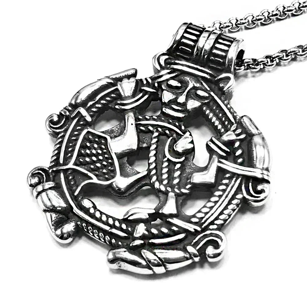Vintage Vikings Loki Hollow Necklaces Men Stainless Steel Norse Mythology Trinity Pendant Amulet Scandinavian Jewelry Male Gifts Femstylo