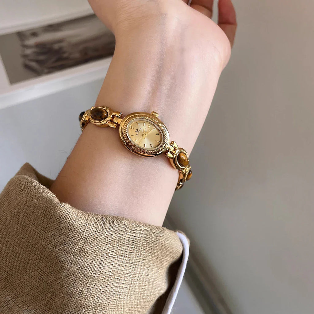 Natural Jade Bracelet Watch Gift Women,Ladies Watches Luxury High Quality Gold Quartz Watches, Elegant Women's Wristwatches Vera Lux
