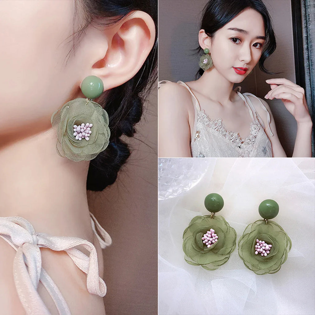 Needle Soft Snowflake Lace Flower Girl Soft Purple Milk Fruit Green Flower Dewdrop Earrings Ear Clips Fresh Sweet Style Ear Stud Vera Lux