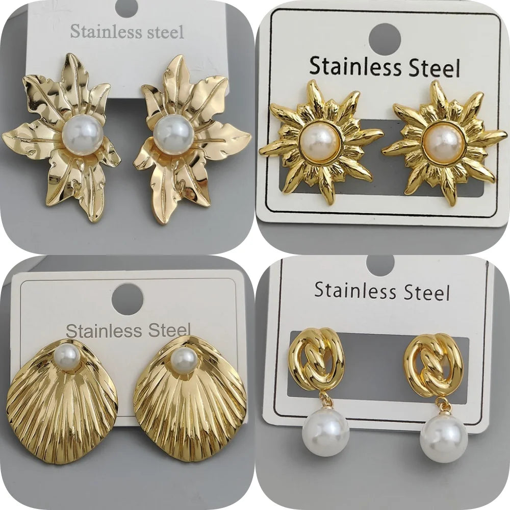 Creative heavy metal pearl shell stainless steel earrings, waterproof and rusty-free women's earrings, party jewelry Vera Lux