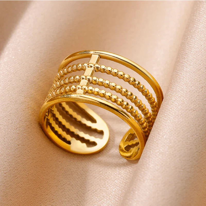 Anti-Stress Rotating Beads Rings for Women Men Gold Color Stainless Steel Double Smooth Beads Finger Ring Party Jewelry Gift Vera Lux