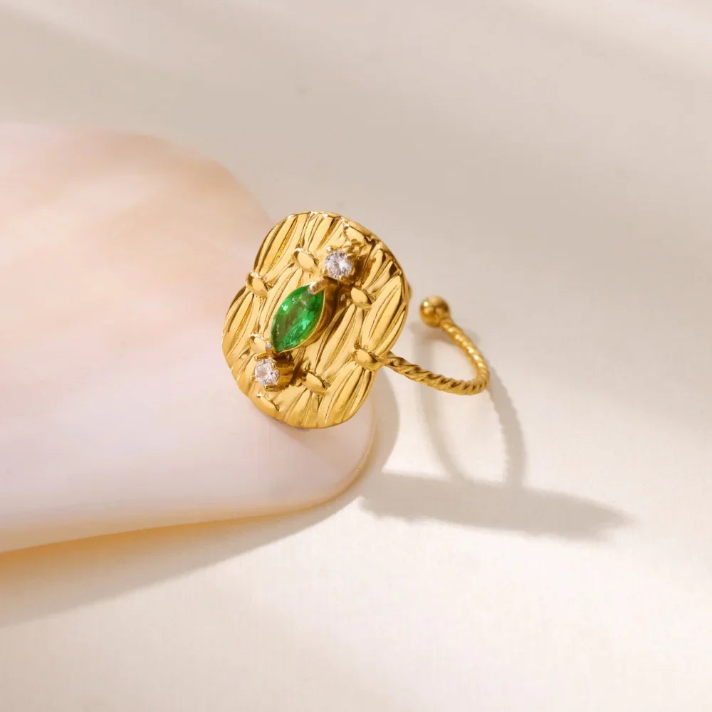 Zircon Geometric Rings For Women Stainless Steel Gold Color Open Adjustable Ring 2025 New Fashion Wedding Couple Jewelry Gift Vera Lux