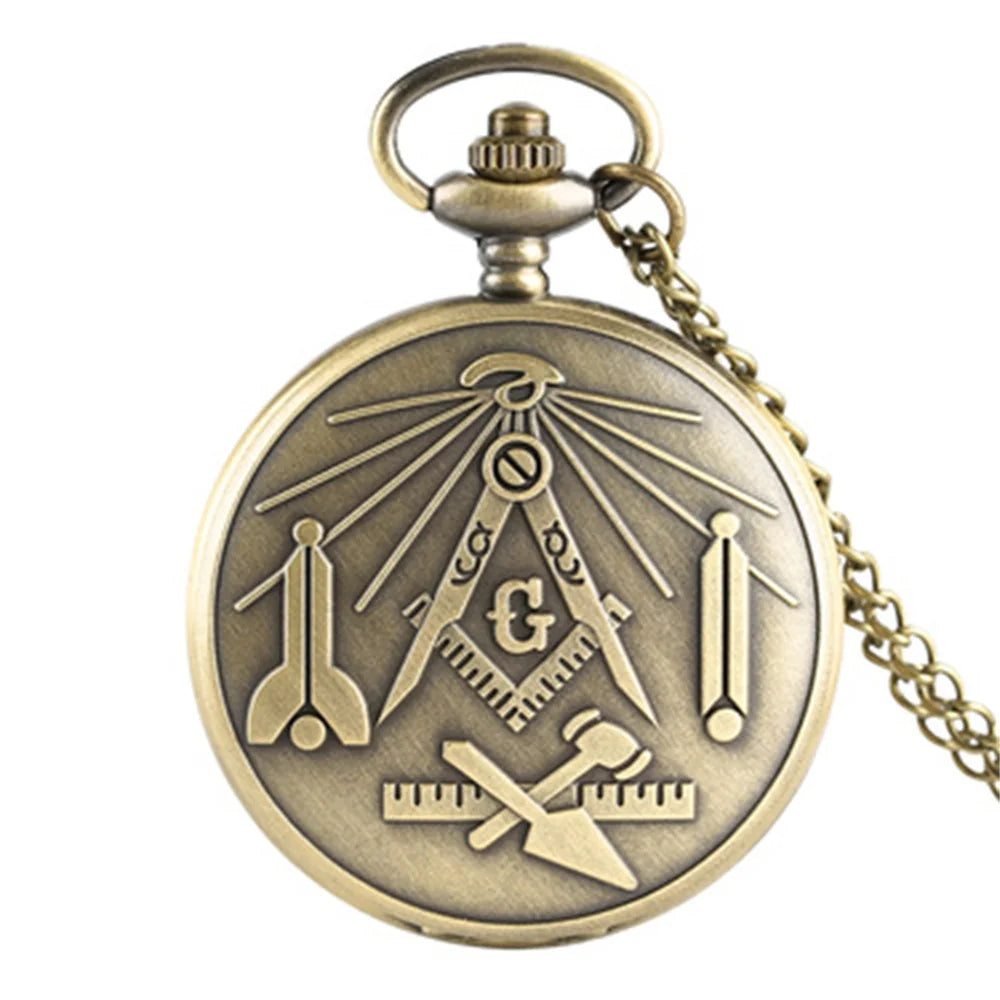Bronze Masonic Vintage Necklace Pendant Quartz Clamshell Arabic Digital Pocket Watch The Best Gift Vera Lux