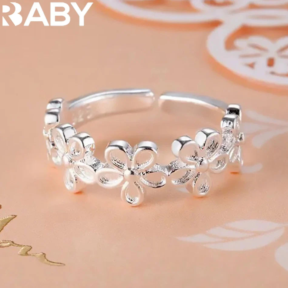 Hot new charms 925 Sterling Silver flower Rings for Women adjustable Elegant Fashion Wedding Party Holiday gifts Charm Jewelry Vera Lux