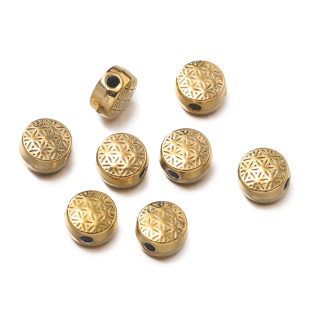 10Pcs/Pack Stainless Steel Various Shape Gold Steel Color Texture Spacer Beads for DIY Bracelet Jewelry Making Accessories Vera Lux