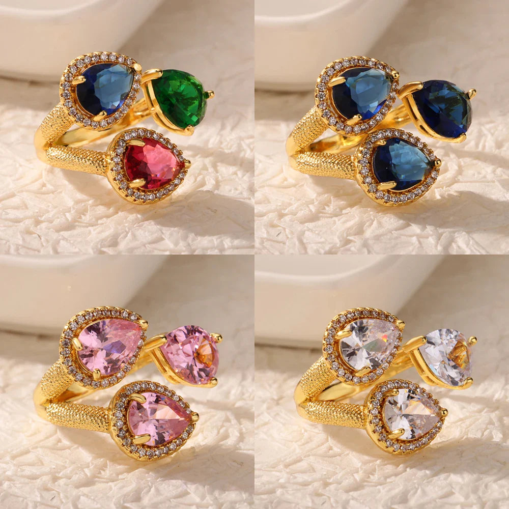 Luxury Colorful Zircon Rings For Women Fashion Gold Color Stainless Steel Open Finger Ring Wedding Party Aesthetic Jewelry Gift Vera Lux