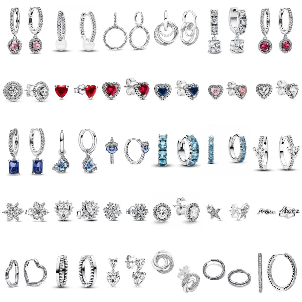 Christmas New 925 Silver Butterfly Blue Heart Red CZ Stud Earrings, Fit Women's Charm Jewelry Gifts Wedding Vera Lux