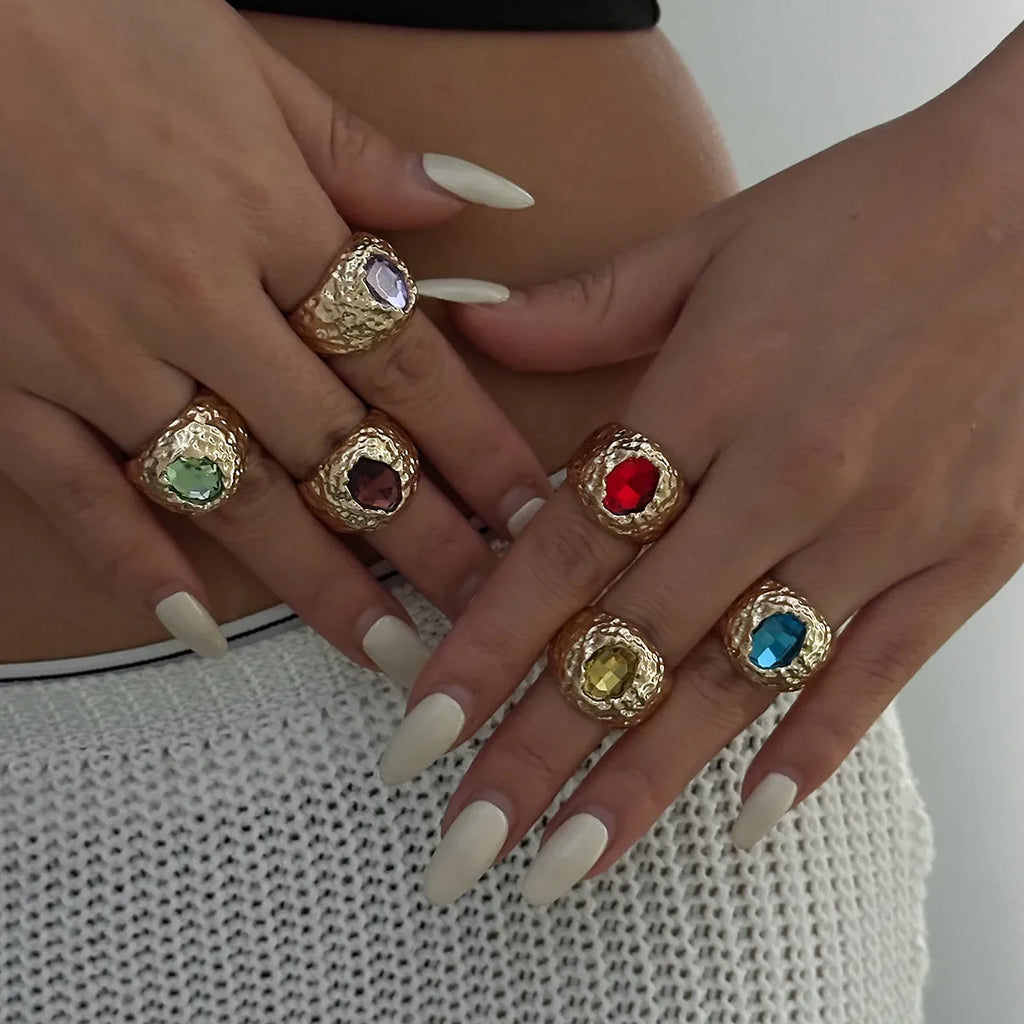 LATS Vintage Punk Inlaid Rhinestone Rings for Women Geometric Exaggerated Personalized Liquid Glossy Light Luxury  Jewelry Vera Lux