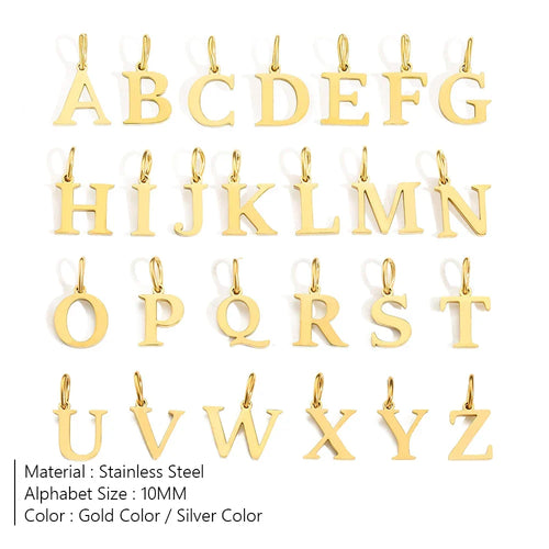 10PCS 26 Letters Stainless Steel Cut Alphabet Pendant for DIY Woman Necklace Ladies Jewelry Accessories Wholesale Dropshipping Vera Lux