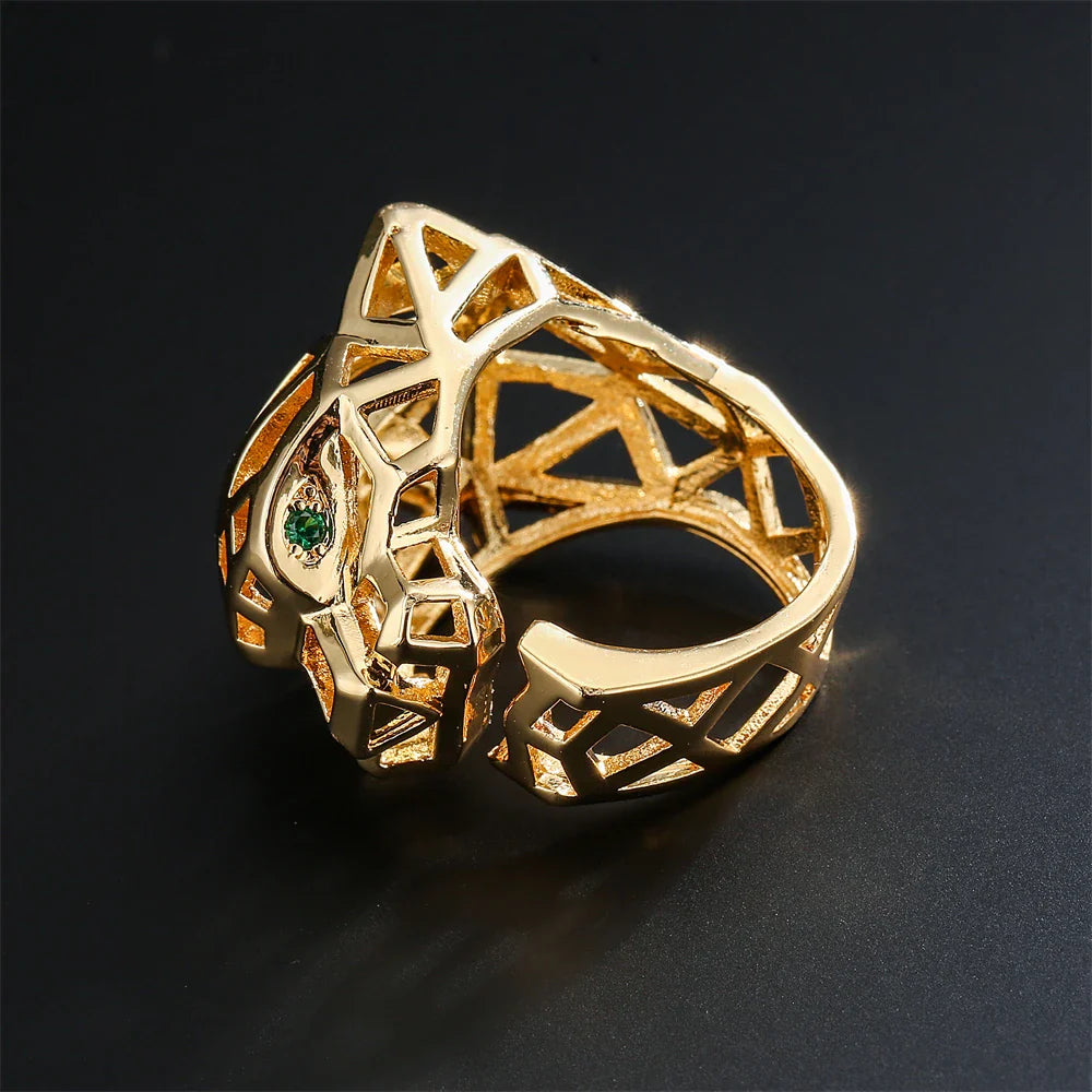 2025 New Fashion Statement Big Animal Ring For Women Girl Party Jewelry Gold Color Hollow Leopard Open Ring Wholesale Vera Lux