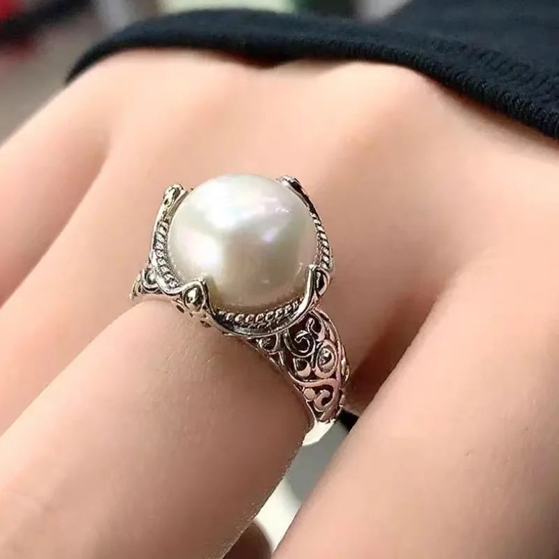 925 Sterling Silver Hollowed Pearl Adjustable Rings For Women Wedding Luxury Accessories  Dropshipping Vera Lux