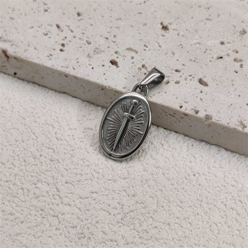 Fashion Punk 18K Gold PVD Plated Jewelry Sword Pendant Necklace Charms Necklace For Men Women Trendy Link Chain Jewelry Vera Lux