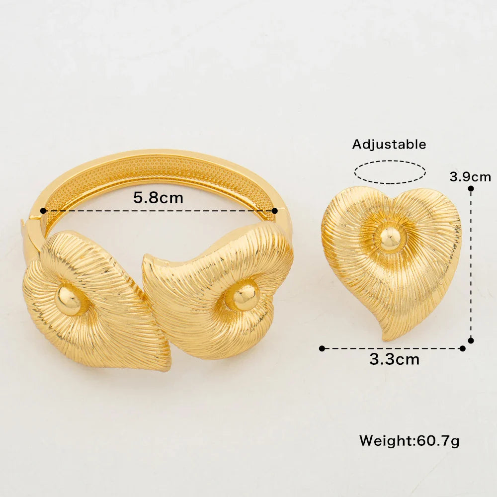 Fashion Women Bangle and Ring Jewelry Set 18k Gold Color Bracelet Cocktail Ring 2Pcs Set for Engagement Party Accessories Gifts Vera Lux