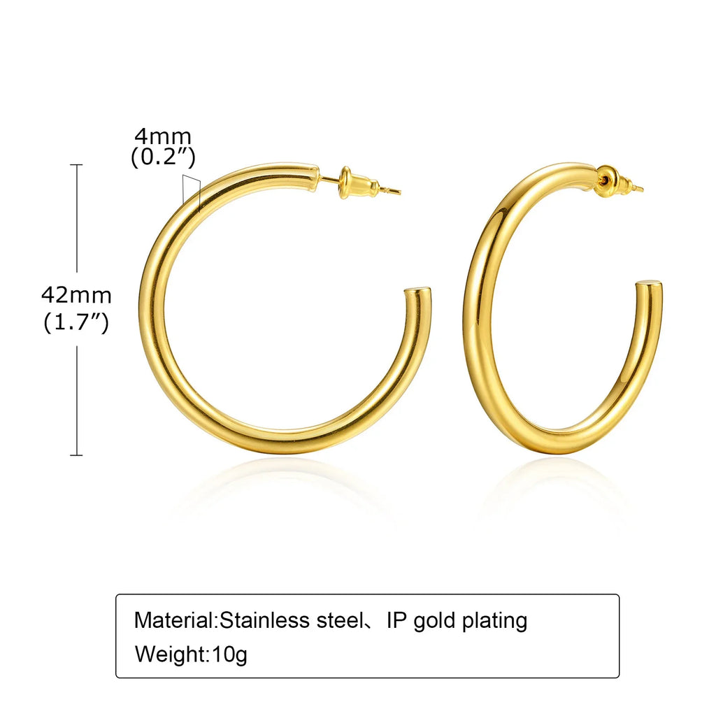 Waterproof Chunky Circle Hoop Earrings For Women, Gold Plated Stainless Steel Loop Earring 25/42/50/63mm Vera Lux