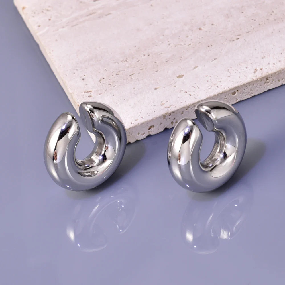 02 INS net red with stainless steel thick round tube hollow ear ring ear clip accessories wholesale Vera Lux