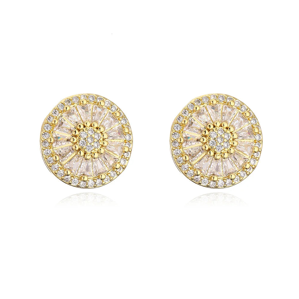 NEWBUY Luxury AAA Cubic Zirconia Pave Setting Copper Jewelry Gold Color Round Stud Earrings For Women Girl Vera Lux