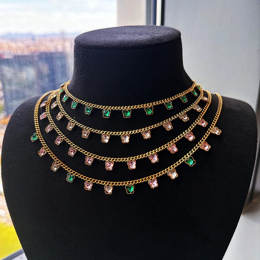 Luxury Zircon Butterfly Pendant Necklaces For Women Stainless Steel Gold Color Chain Collar Necklace 2025 New Wedding Jewelry Vera Lux