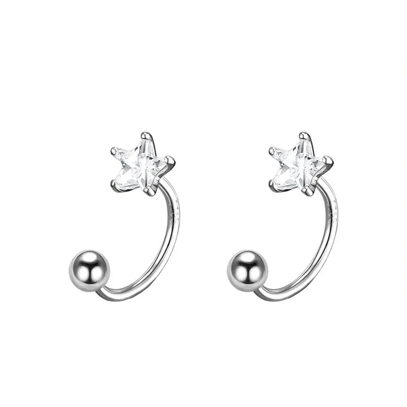 925 Silver Star Flash Crystal Summer Small Fresh Female 2022 New Trendy Personality Earrings Vera Lux