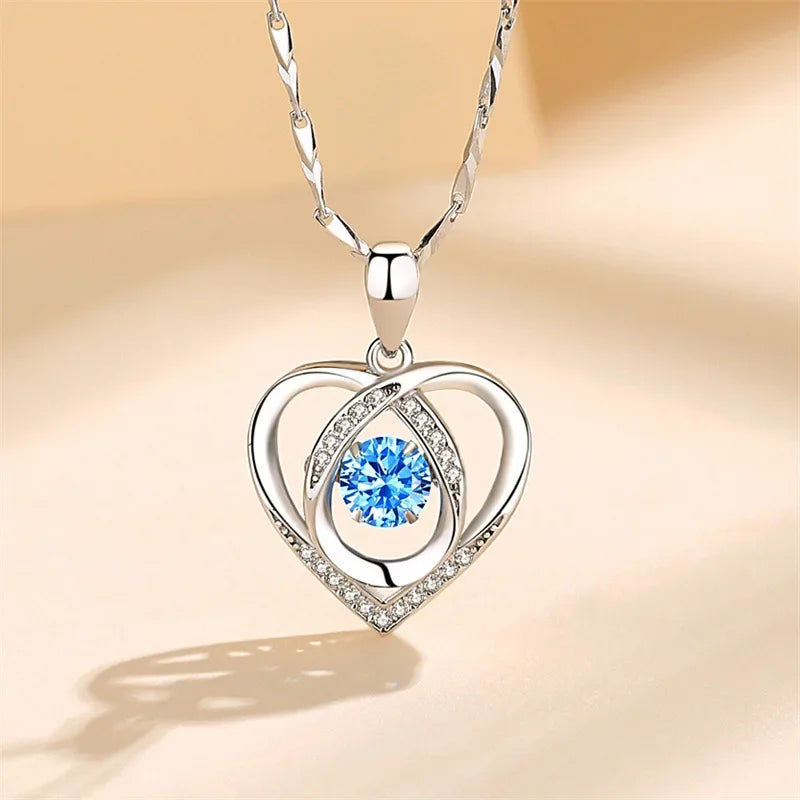 925 Sterling Silver Heart Shaped Necklace Bracelet Set for Women Vintage Korean Crystal Bracelets High Quality Set Party Jewelry Vera Lux