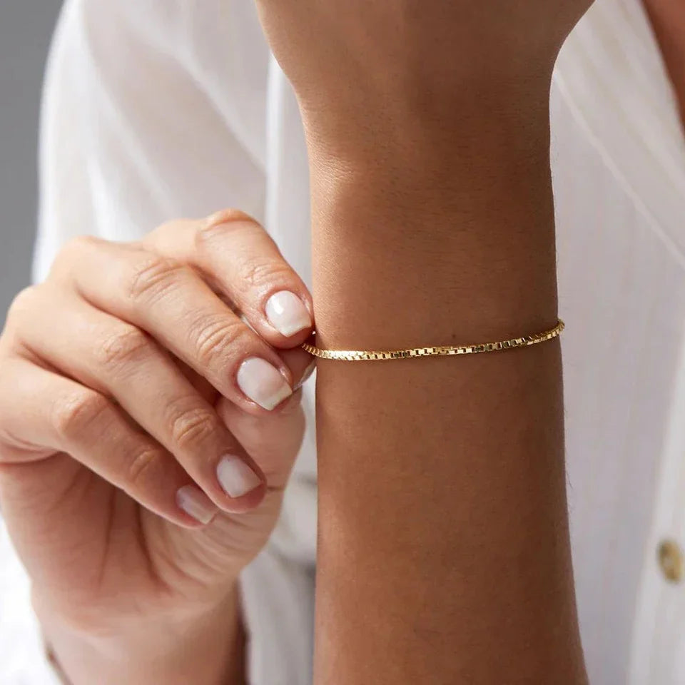 SUNIBI 2MM Simple Box Chain Bracelets for Women Gold Color Stainless Steel Classic Bracelet Minimalism Gifts Jewelry Wholesale Vera Lux