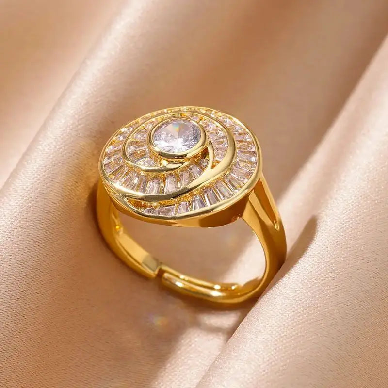 Zirconia Flower Rings for Women Opening Stainless Steel Gold Color Ring Wedding Couple Band Waterproof Jewelry Vera Lux