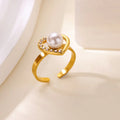 Fashion Pink Heart Zircon Rings for Women Gold Color Stainless Steel Imitation Pearl Ring Elegant Aesthetic Wedding Jewelry Gift Vera Lux