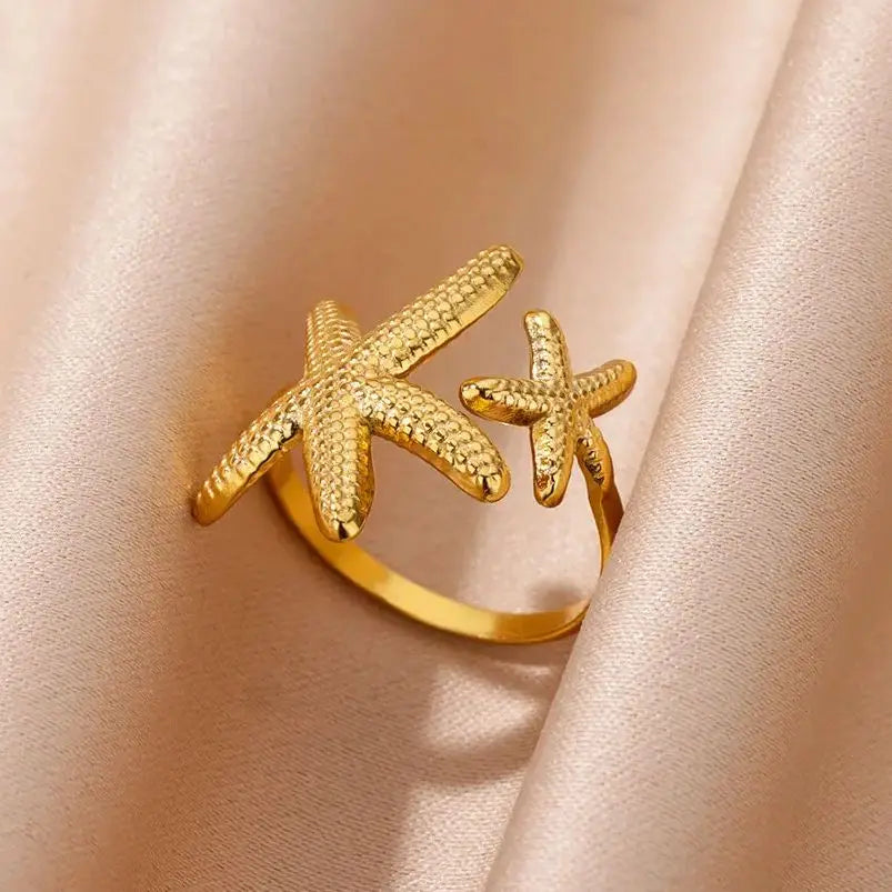 Stainless Steel Starfish Open Rings For Women Gold Color  Geometric Adjustable Ring Wedding Party Fashion Jewerly Gift anillos Vera Lux