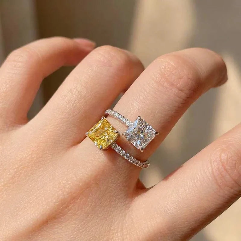 925 Sterling Silver New Style Adjustable Ring with Bright Princess Square CZ Female Engagement Party Accessories Fashion Jewelry Vera Lux