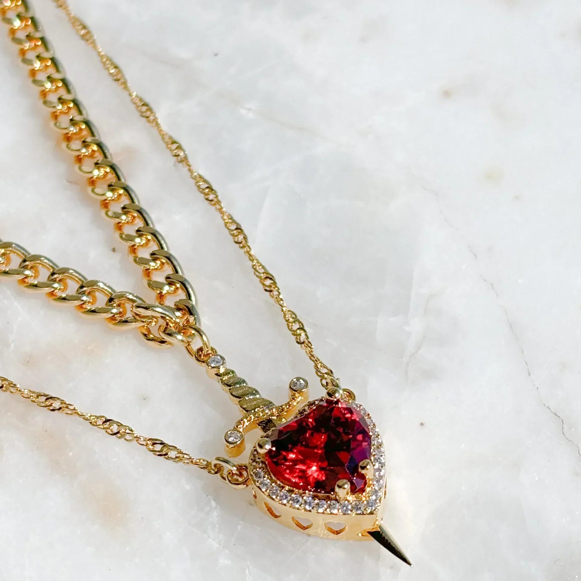 LATS 2pcs Can Be Assembled Heart and Sword Zircon Pendant Necklace for Women Men Couple Silver Gold Plated Choker Chain Jewelry Vera Lux