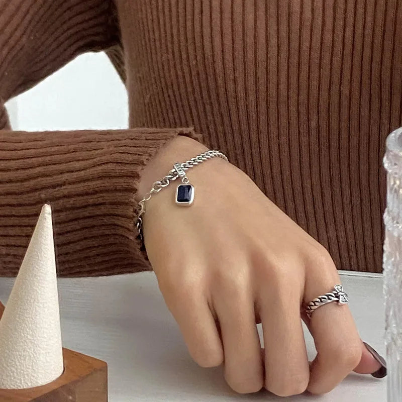 925 Sterling Silver Vintage Cuba Neck Chain Square Zircon Pendants Female Necklaces Women Jewelry Charms Accessories Argent 925 Vera Lux