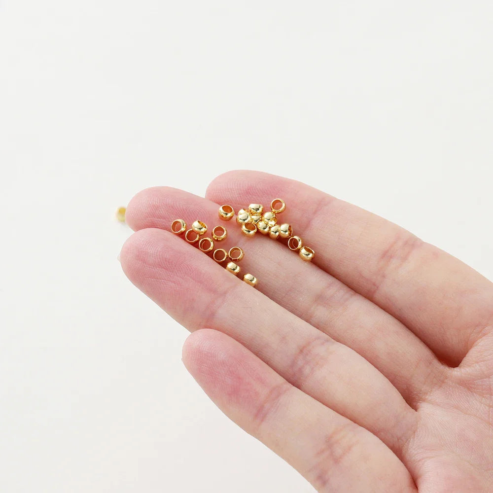 100pcs/lot 1.5/2/2.5mm 14K/18K Gold Color Plated Brass Positioning Beads for DIY Bracelet Necklace Jewelry Making Accessories Vera Lux