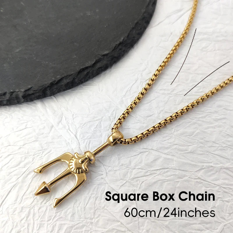 Fashion 18K Gold Plated Greek Mythology Poseidon Trident Pendant Stainless Steel Vintage Roman God Neptune Men's Charm Pendant Vera Lux