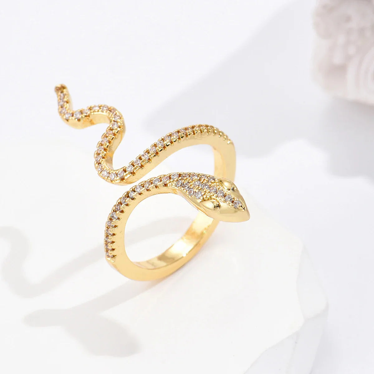 Fashion Gold Color Snake Ring For Women Girl Adjustable Exquisite Shiny Cubic Zirconia Finger Ring Wedding Jewelry Gift Vera Lux