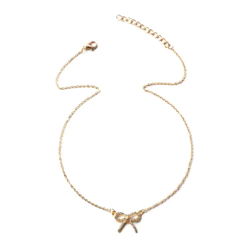 Fashion Rhinestone Bow Pendant Necklace For Women Exquisite Zircon Bowknot Choker Necklaces Office Party Jewelry Lady Gifts Vera Lux