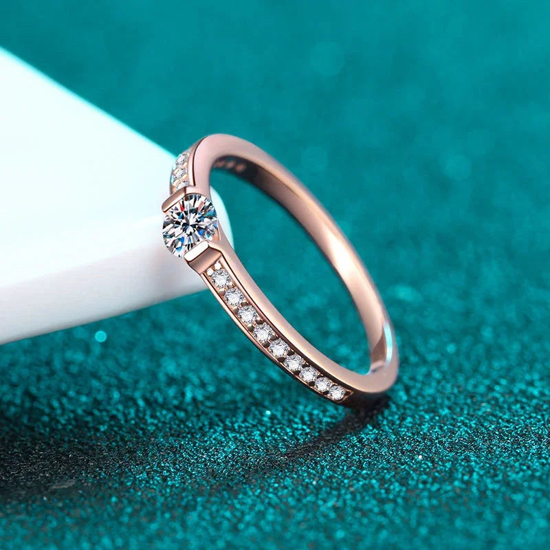 NeeTim 0.3ct D Color Moissanite Eternity Band Ring 925 Sterling Silver with Rose Gold Plated Wedding Rings For Women Jewelry Vera Lux