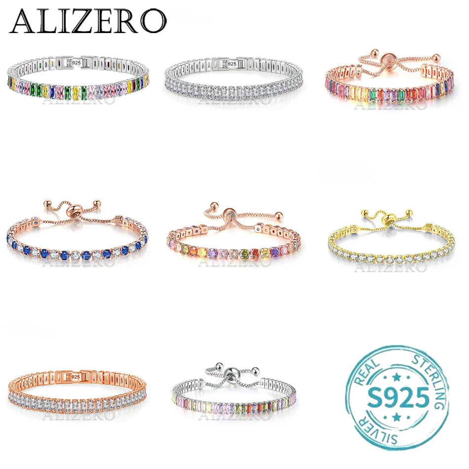 ALIZERO S925 Sterling Silver Bracelet Original Multicolor Zirconia Tennis Bracelets For Women Fashion Luxury Charm Jewelry Vera Lux