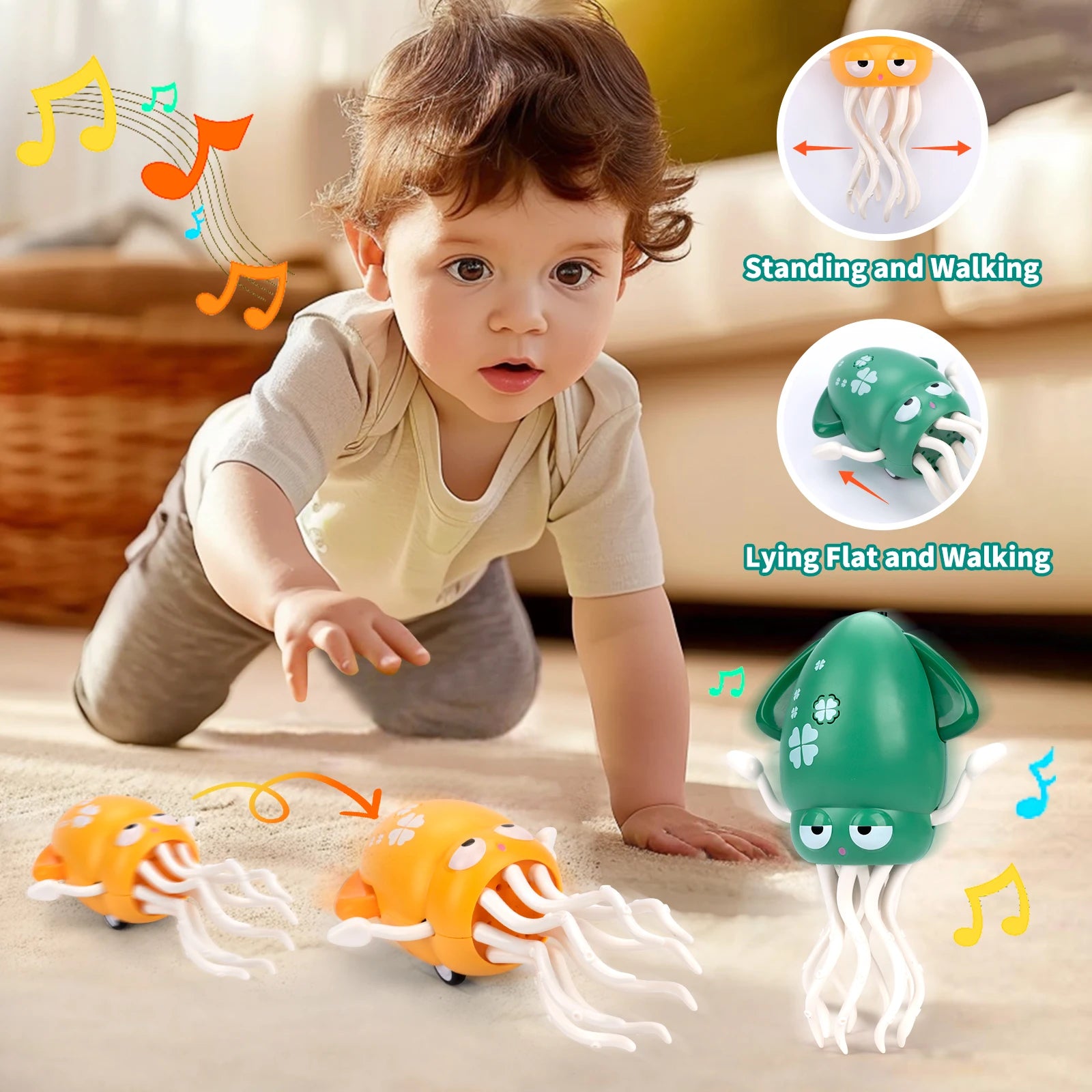 Electronic Dancing Squid Toys with Light&Music Funny Induction Lying Flat Squid Toddler Interactive Development Tummy Time Gifts Whatever the Treasure