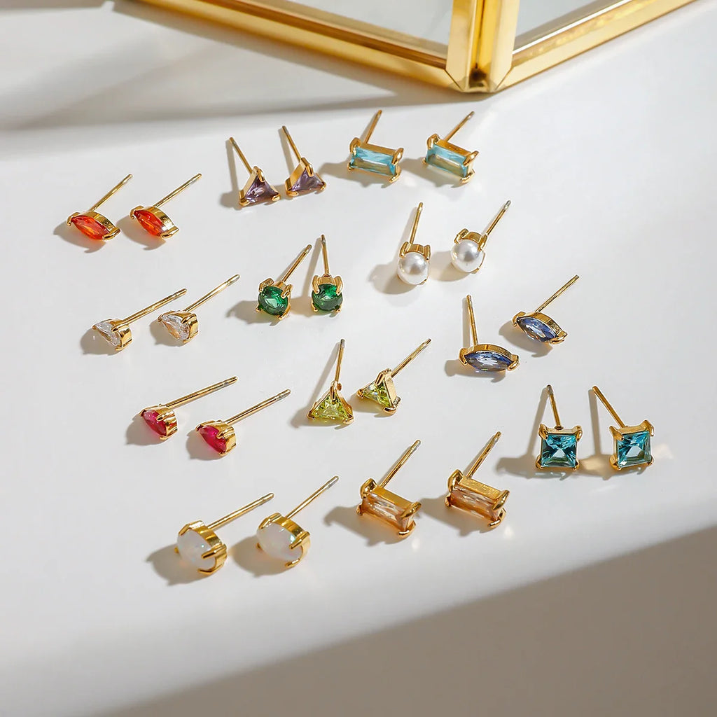 Uworld Minimalism Birthstone Gold Color Ear studs Grace Personalized Delicate Gemstone Earring Dainty Birth Month Stone Charm Vera Lux